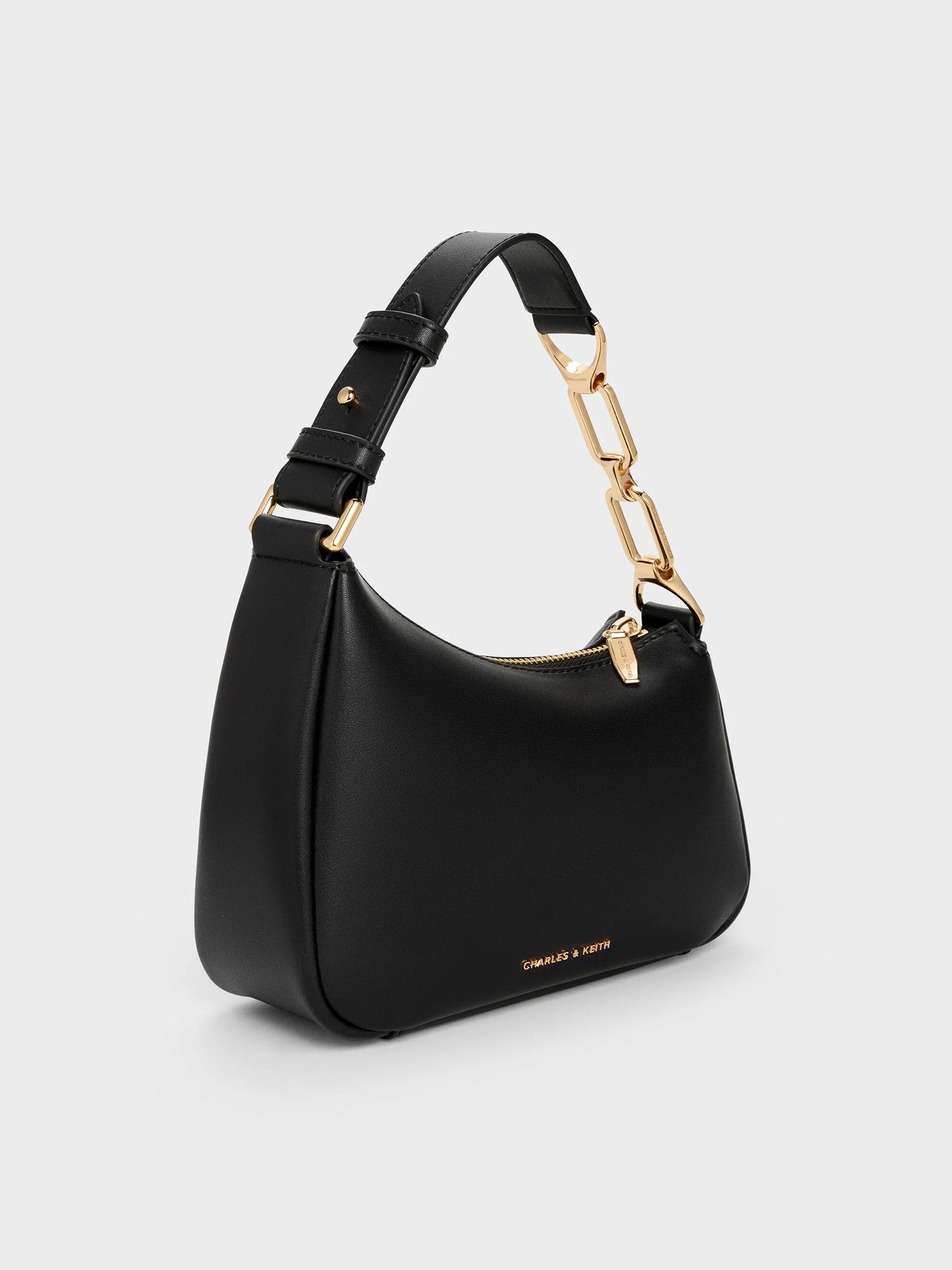 Charles & Keith Mini Agatha Chain Accent Shoulder Bag- Black