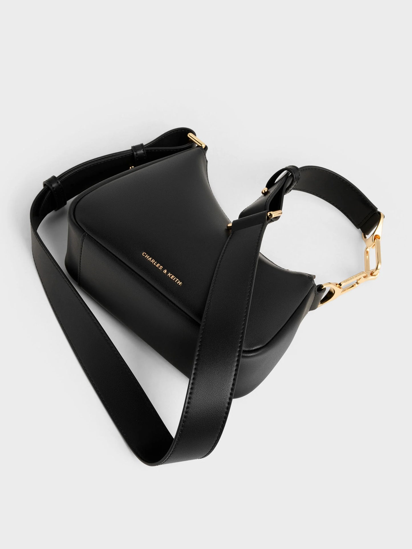 Charles & Keith Mini Agatha Chain Accent Shoulder Bag- Black
