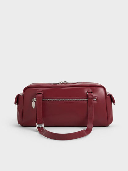 Charles & Keith Rachel Multi-Pocket Shoulder Bag - Burgundy