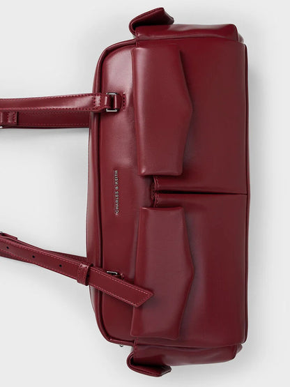 Charles & Keith Rachel Multi-Pocket Shoulder Bag - Burgundy