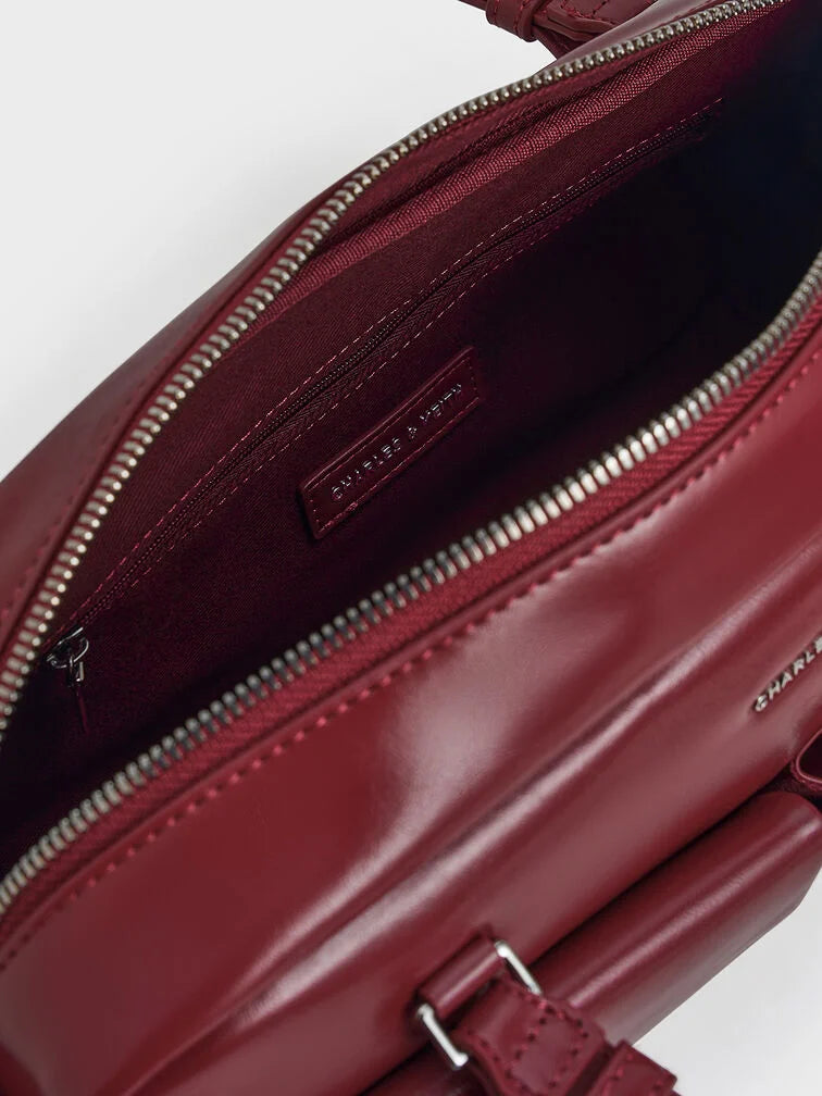 Charles & Keith Rachel Multi-Pocket Shoulder Bag - Burgundy