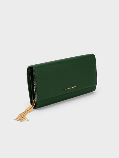 Charles & Keith Tassel Detail Long Wallet- Dark Green