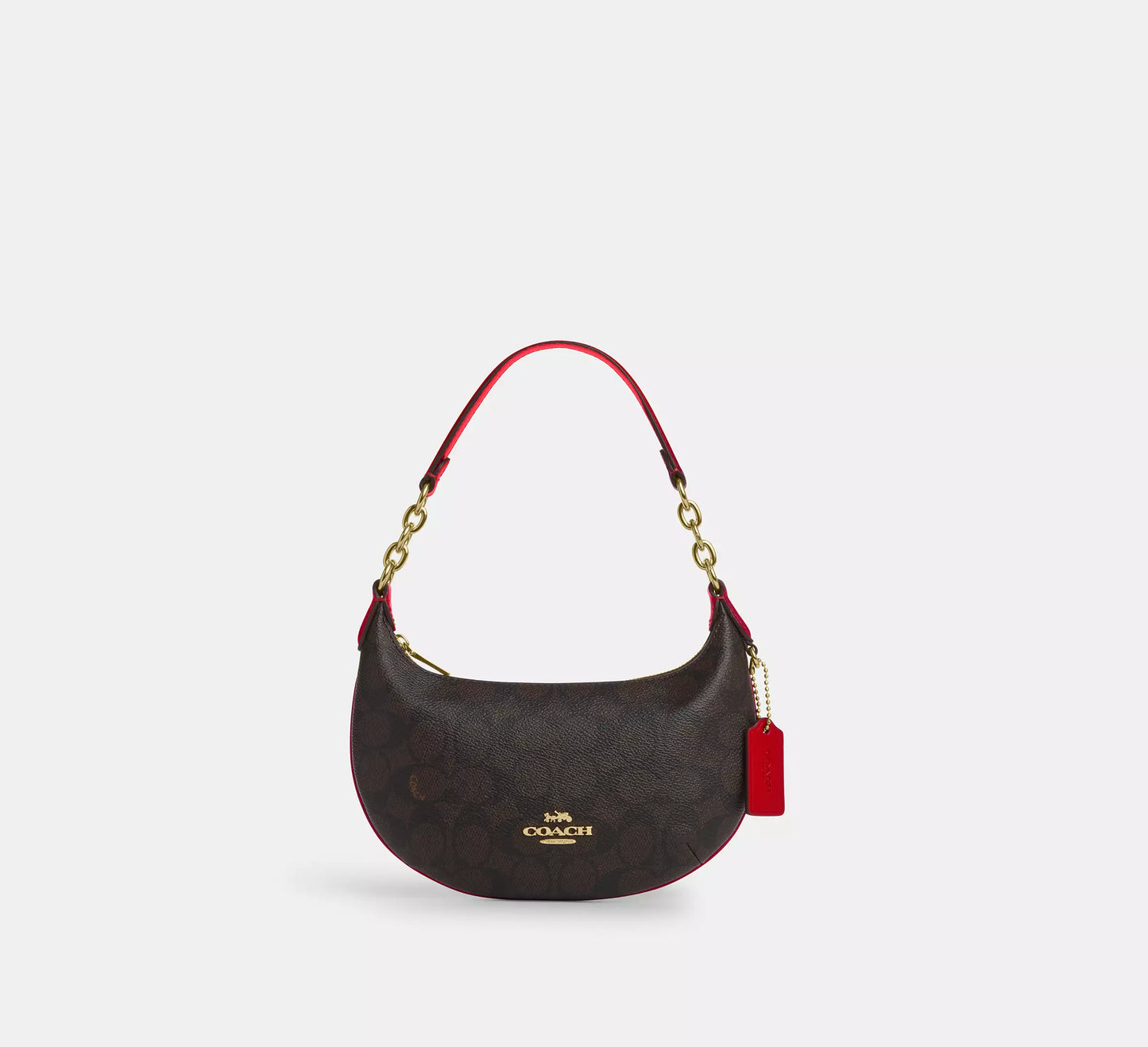 Coach Mini Payton Bag In Signature Canvas- Gold/Walnut/Bold Red