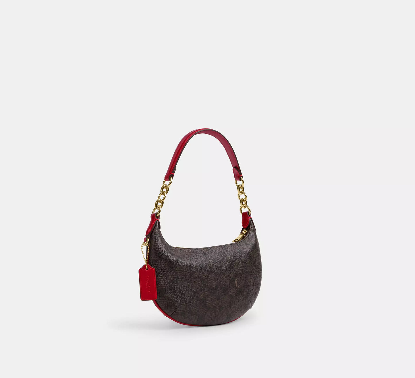 Coach Mini Payton Bag In Signature Canvas- Gold/Walnut/Bold Red