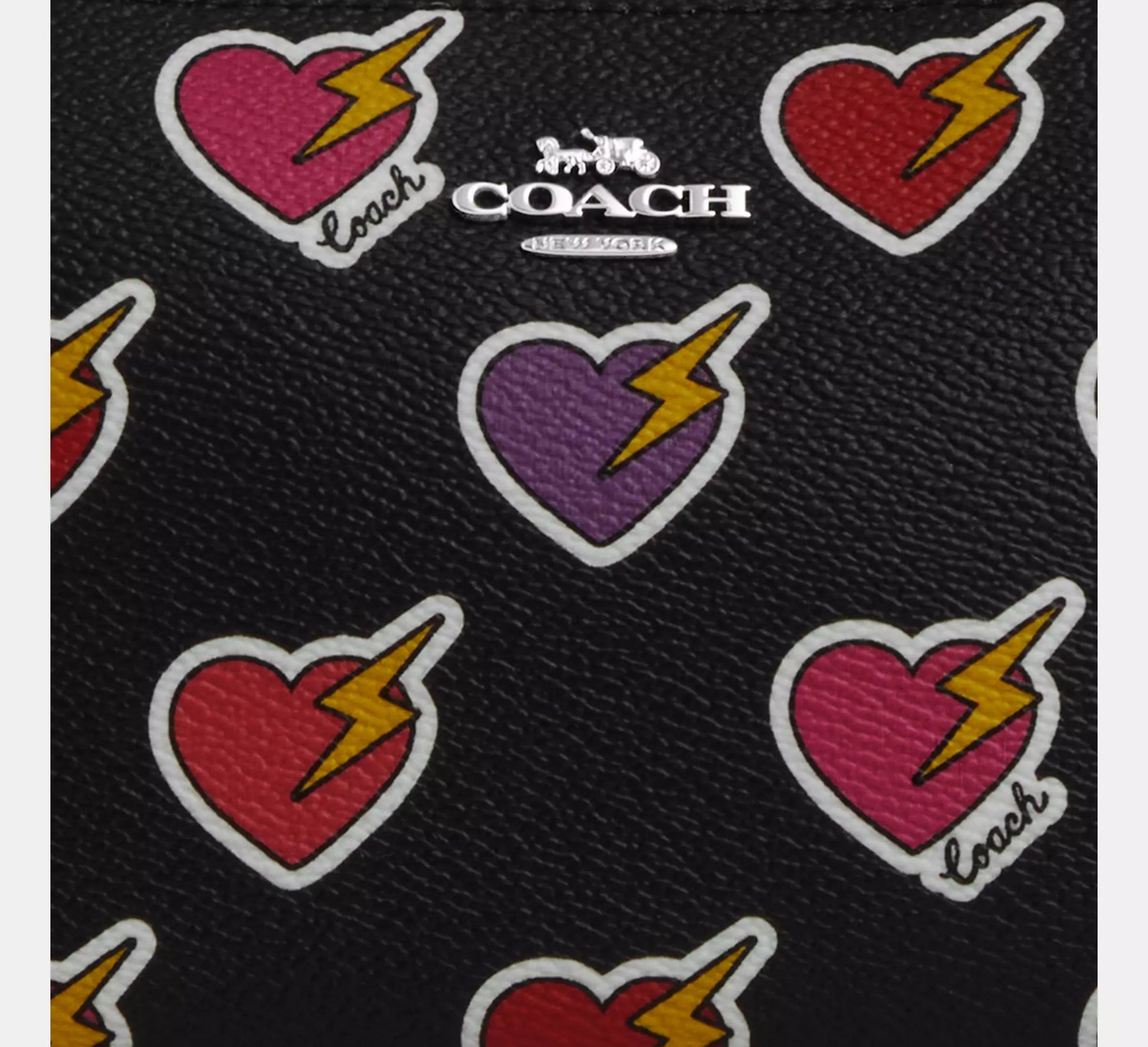 Coach Nolita 19 With Heart Bolt Print- Silver Black Multi