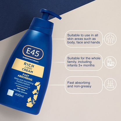 E45 Rich 24 Hour Cream Dry Skin 400ml