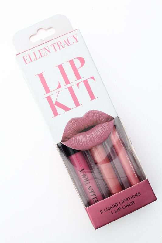ELLEN TRACY Lip Kit Set- 2 Liquid Lipsticks & 1 Lip Liner