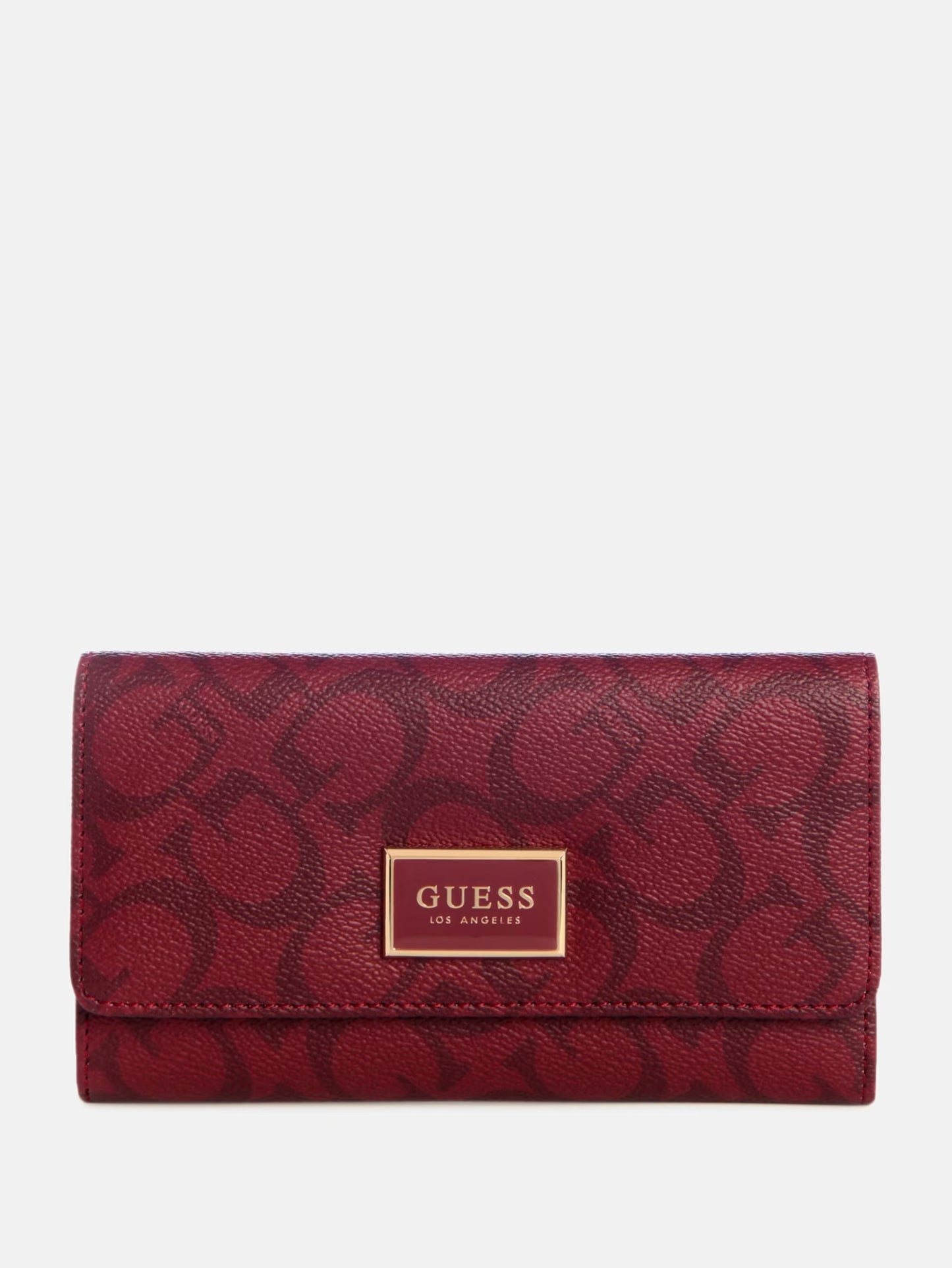 GUESS Abree Logo Slim Clutch Wallet- Black Cherry
