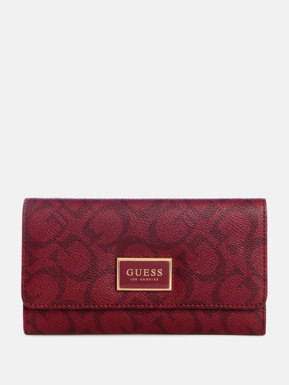 GUESS Abree Logo Slim Clutch Wallet- Black Cherry