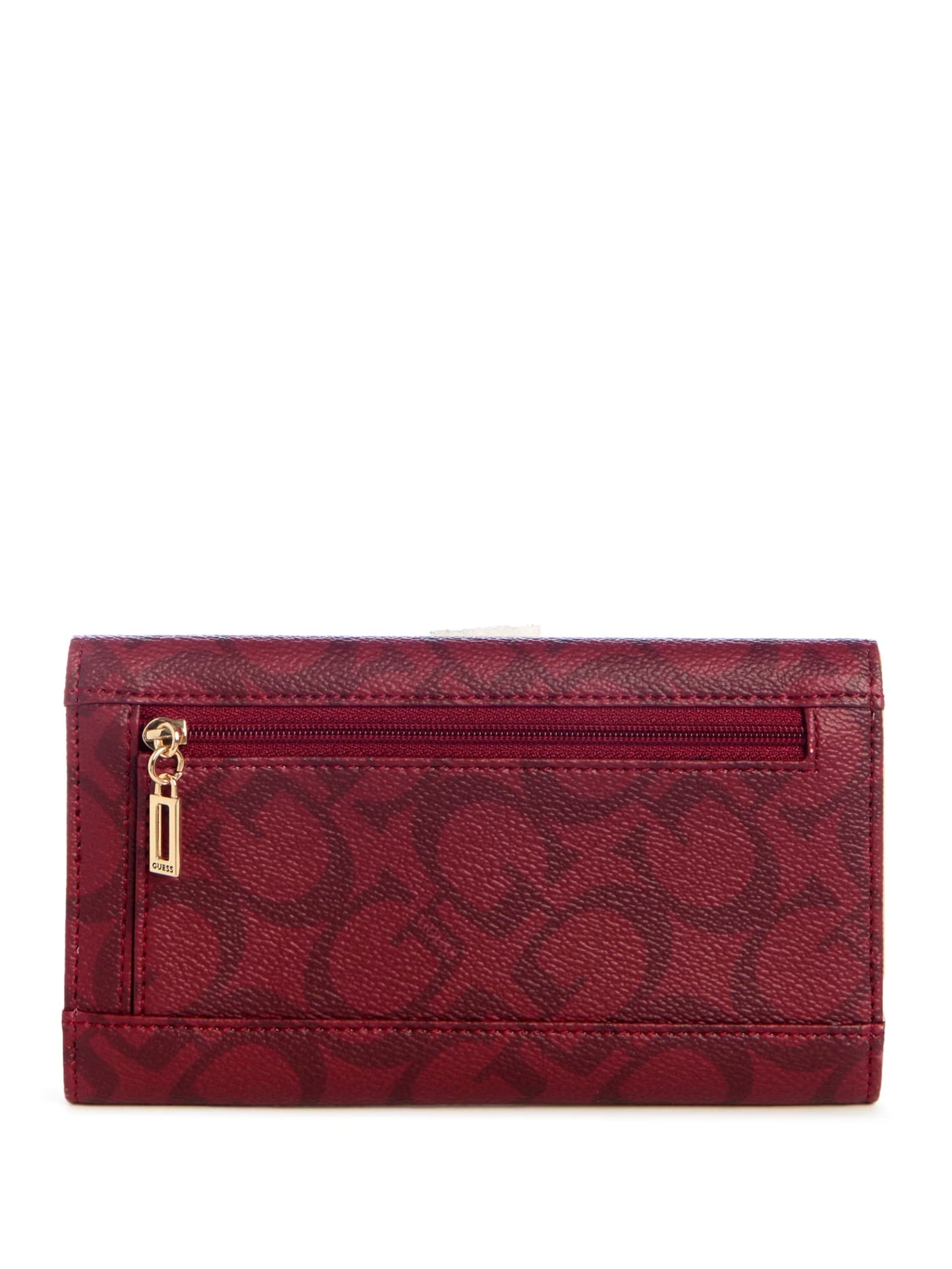 GUESS Abree Logo Slim Clutch Wallet- Black Cherry