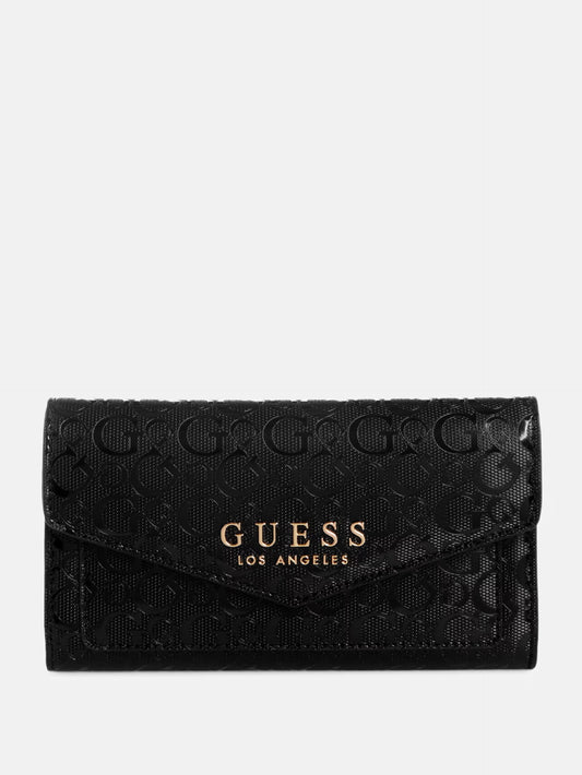 GUESS Kiran Logo Shine Slim Clutch Wallet- Black