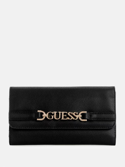 GUESS Rhiannon Fold-Over Clutch Wallet- Black