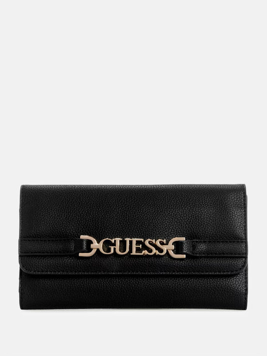 GUESS Rhiannon Fold-Over Clutch Wallet- Black