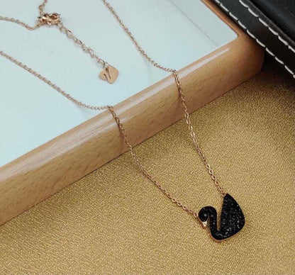 Gold-Plated Small Black Swan Pendant & Chain