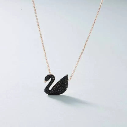 Gold-Plated Small Black Swan Pendant & Chain