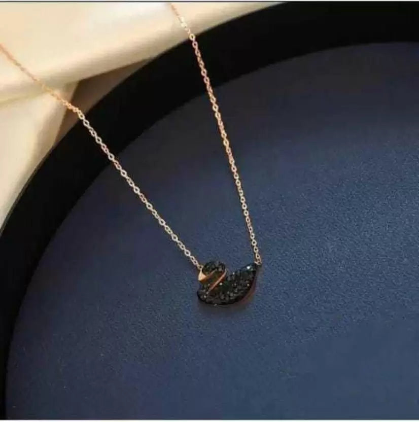 Gold-Plated Small Black Swan Pendant & Chain