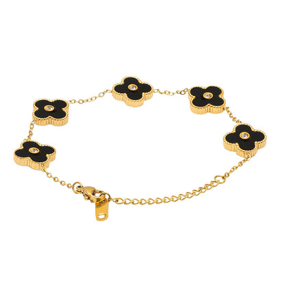 Gold Plated Flower Clover CZ and Crystal Studded Western Style Freesize Bracelet