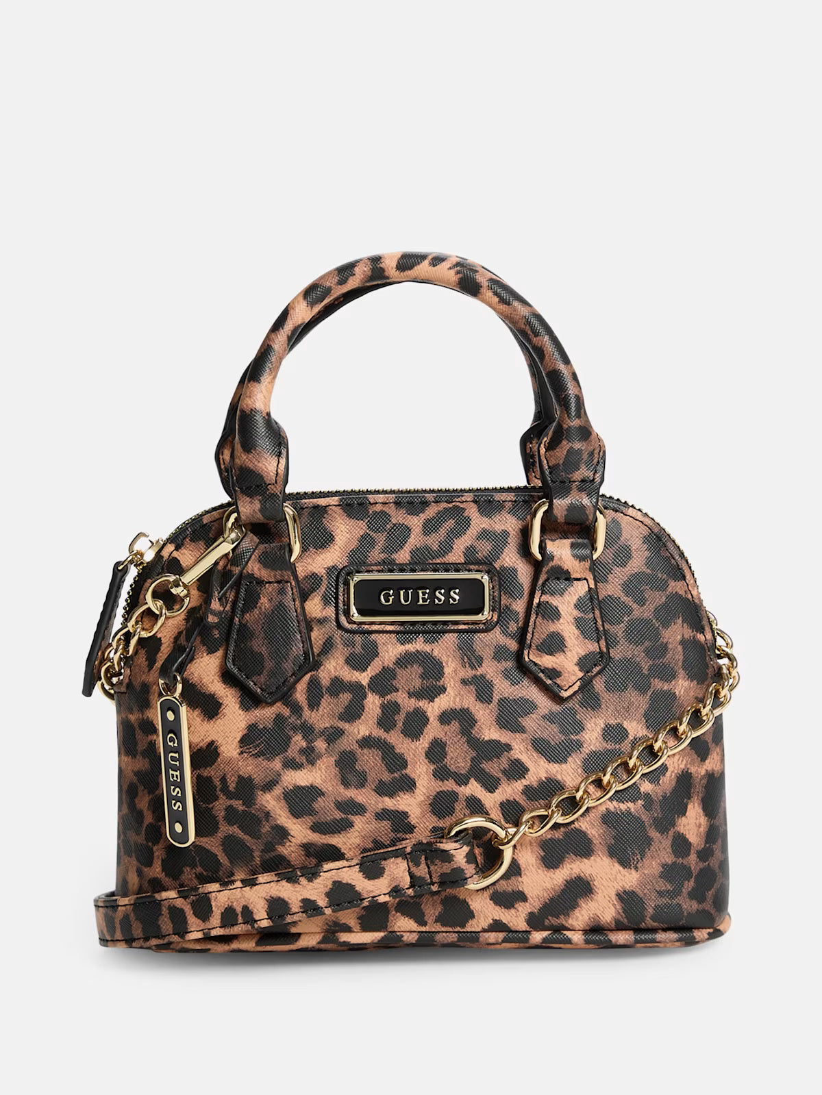 Guess Elise Dome Satchel Bag- Leopard