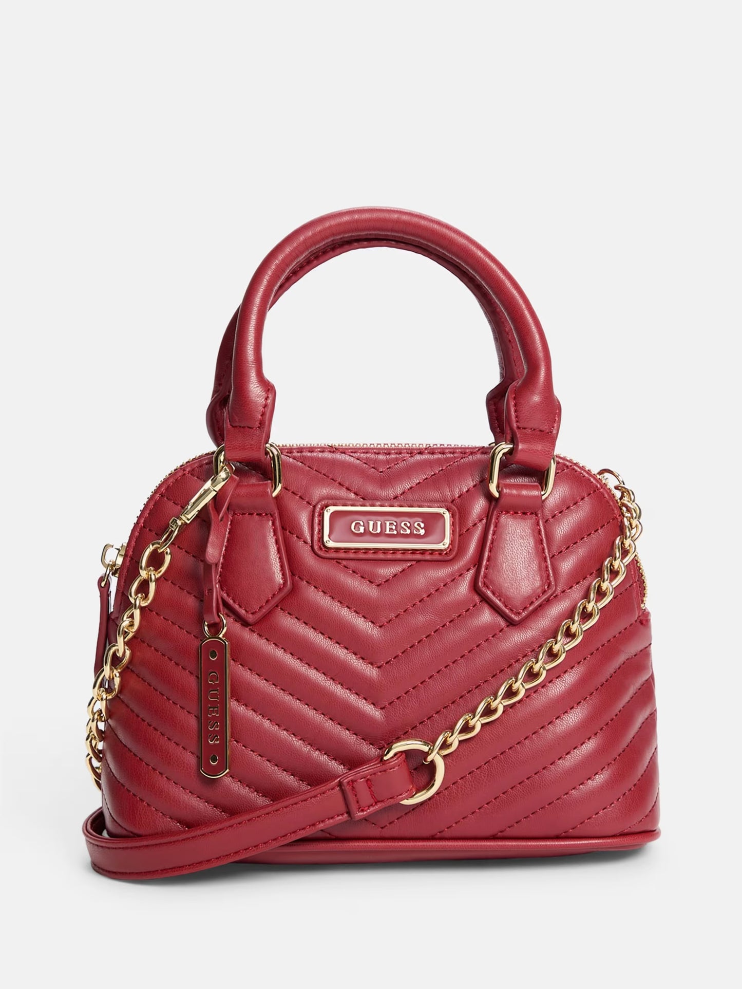 Guess Elise Dome Satchel Bag- Red
