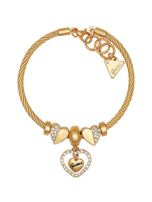 Guess Gold-Tone Heart Charm Bracelet Gift Box- Gold