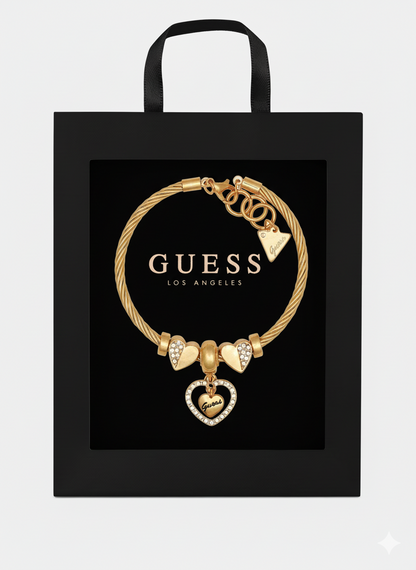 Guess Gold-Tone Heart Charm Bracelet Gift Box- Gold