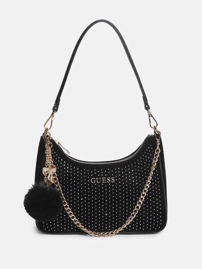 Guess Holly Velvet Shoulder Bag- Black Velvet
