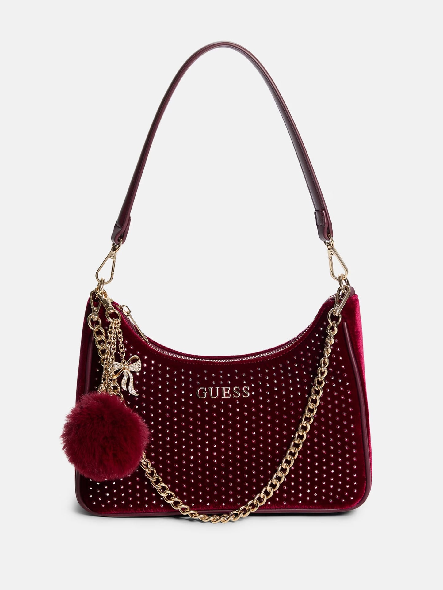 Guess Holly Velvet Shoulder Bag- Wine Velvet