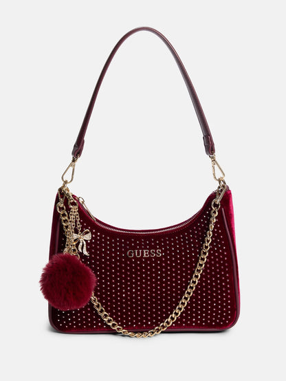 Guess Holly Velvet Shoulder Bag- Wine Velvet