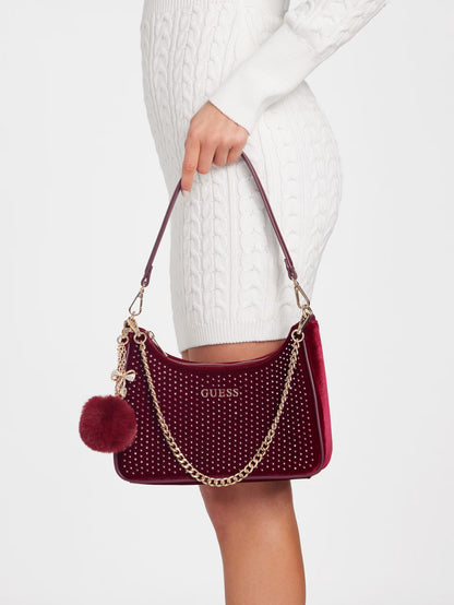 Guess Holly Velvet Shoulder Bag- Wine Velvet
