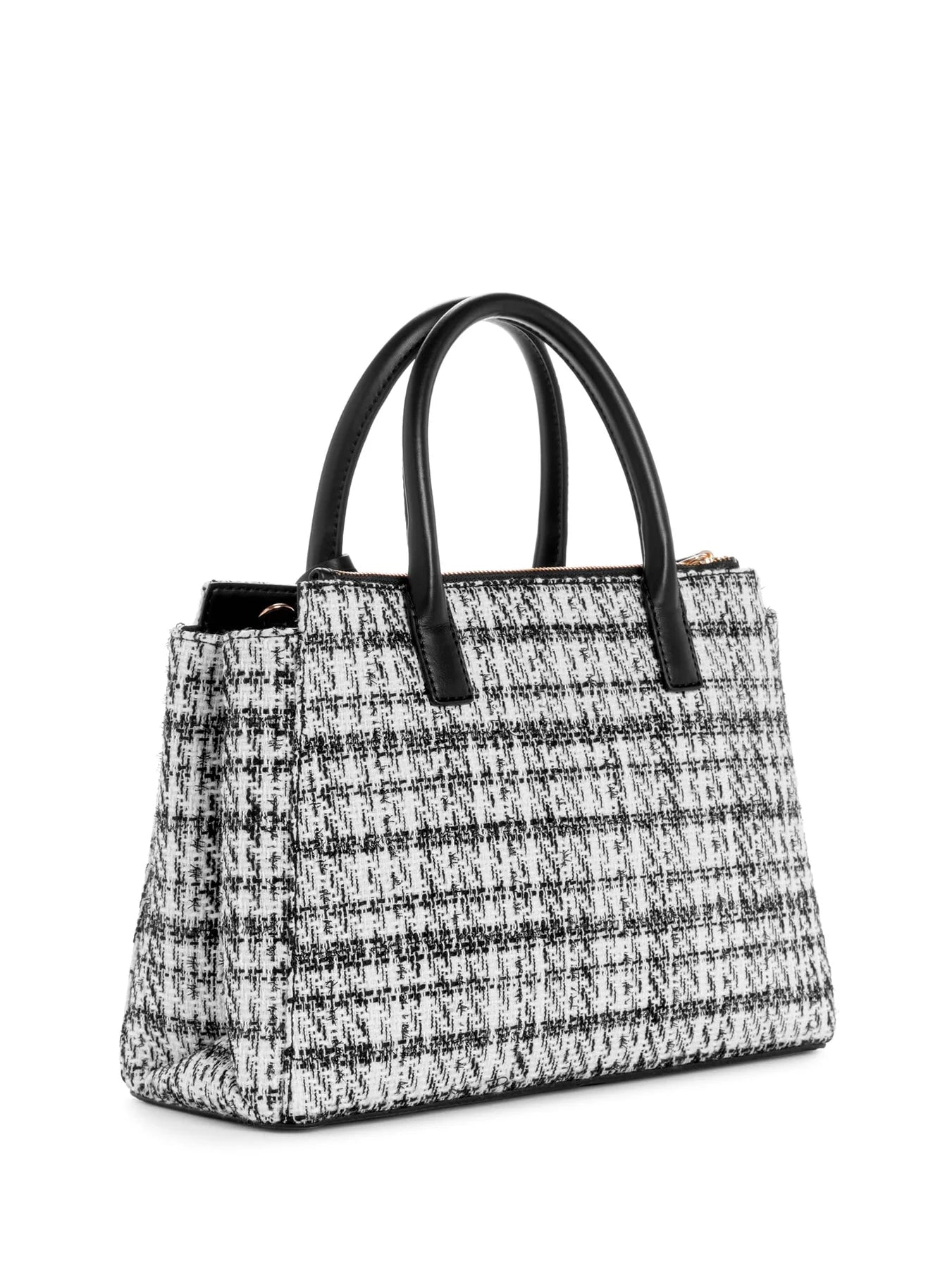 Guess Keeler Tweed Satchel Bag- White Multi