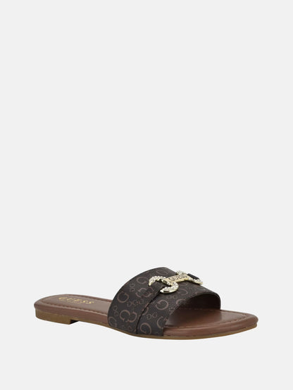Guess Lamera Logo Slide Sandals-  Brown (7)