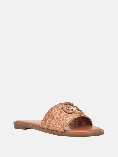 Guess Magnify Faux-Leather Beach Slides Sandals- Brown (8)