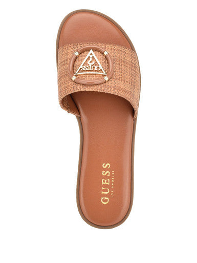 Guess Magnify Faux-Leather Beach Slides Sandals- Brown (8)