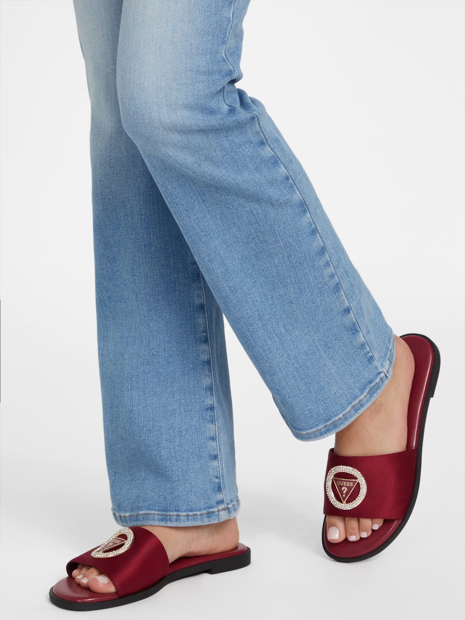 Guess Mirria Embellished Slide Sandals- Red