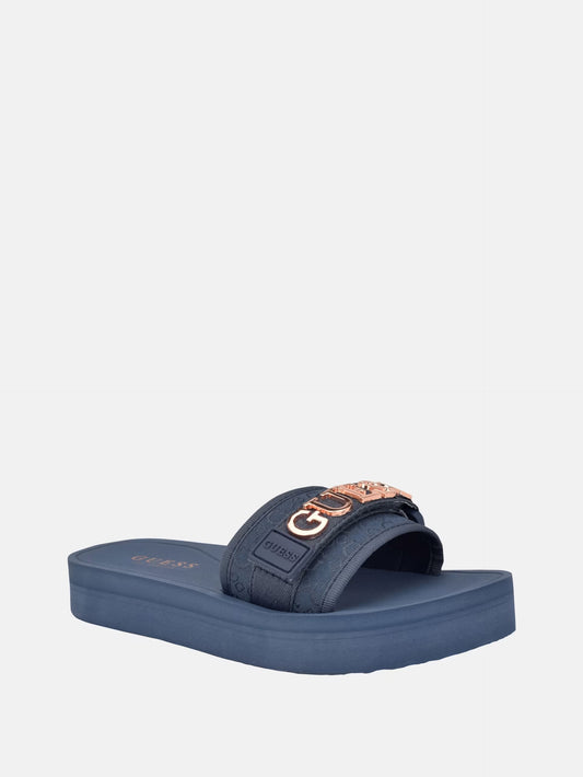 Guess Peers Logo Slide Sandals- Blue