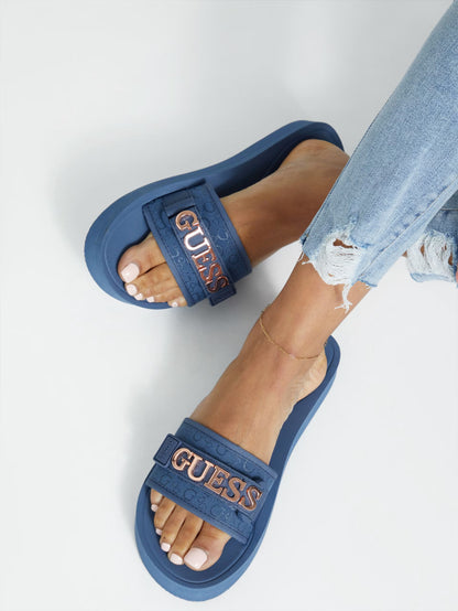 Guess Peers Logo Slide Sandals- Blue