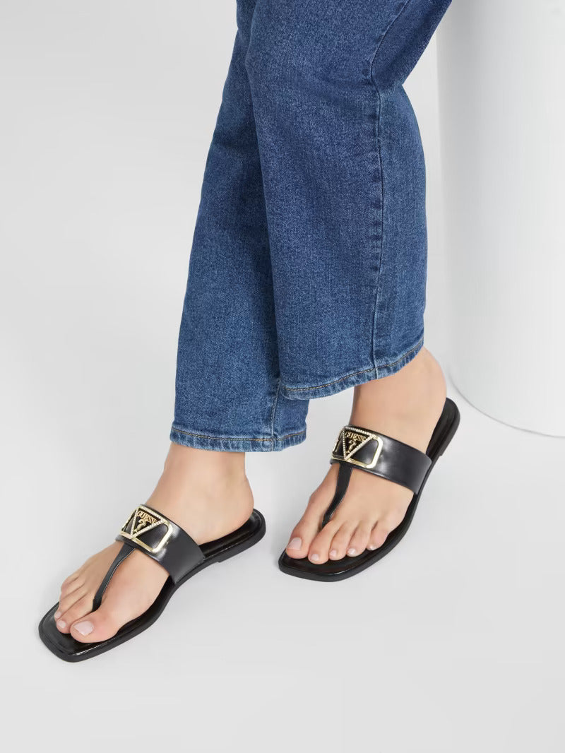 Guess Rosy Bling T-Strap Sandals- Black (US 7)