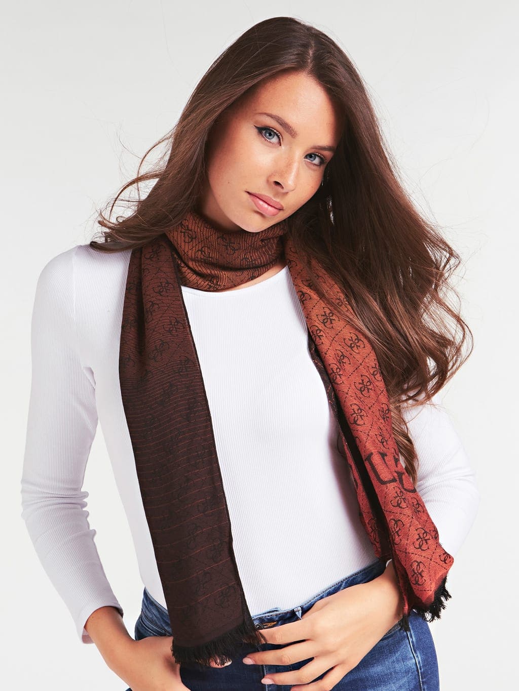 Guess Valy Jacquard Scarf- Brown