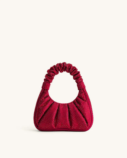JE PEI Gabbi Artificial Crystal Medium Ruched Hobo Handbag - Red