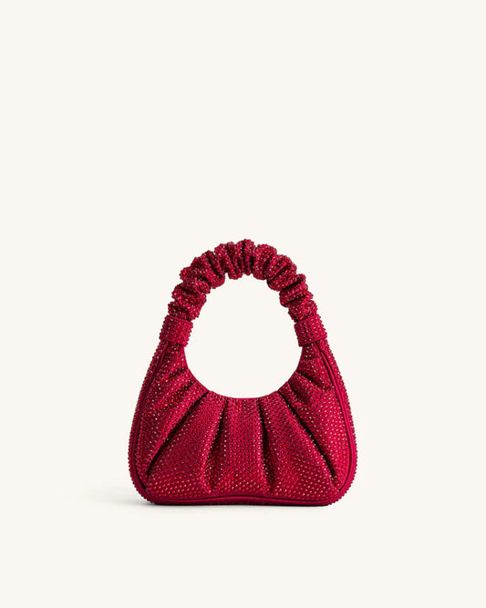 JE PEI Gabbi Artificial Crystal Medium Ruched Hobo Handbag - Red