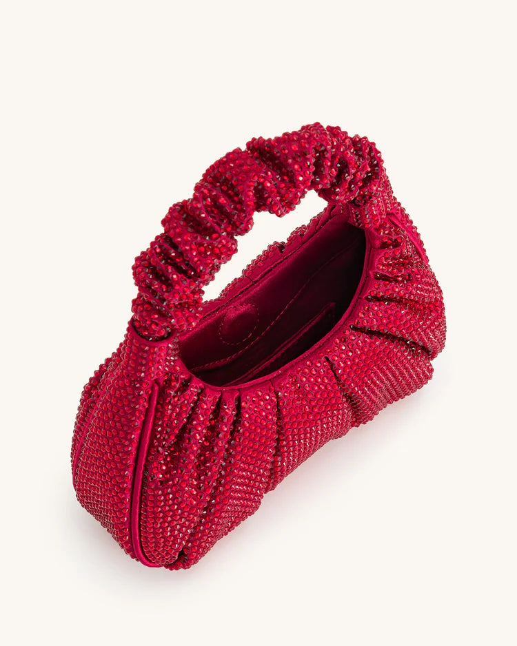 JE PEI Gabbi Artificial Crystal Medium Ruched Hobo Handbag - Red