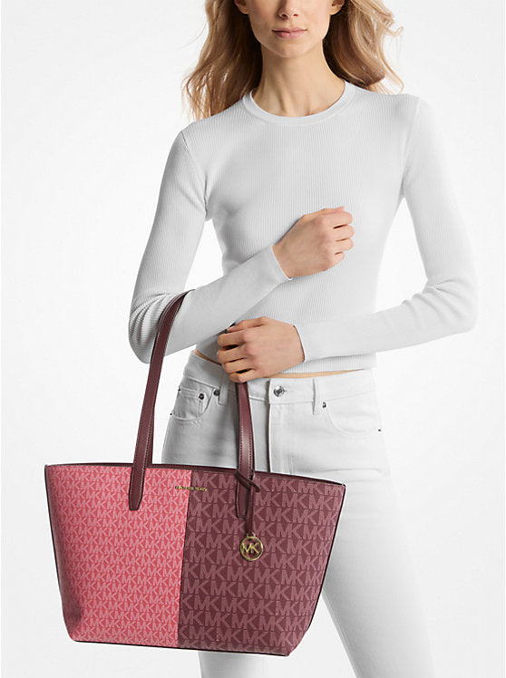 Michael Kors Jet Set Medium Two-Tone Logo Tote Bag- Oxblood Multi