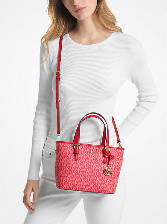 Michael Kors Jet Set Travel Extra-Small Logo Top-Zip Tote Bag- Bright Red