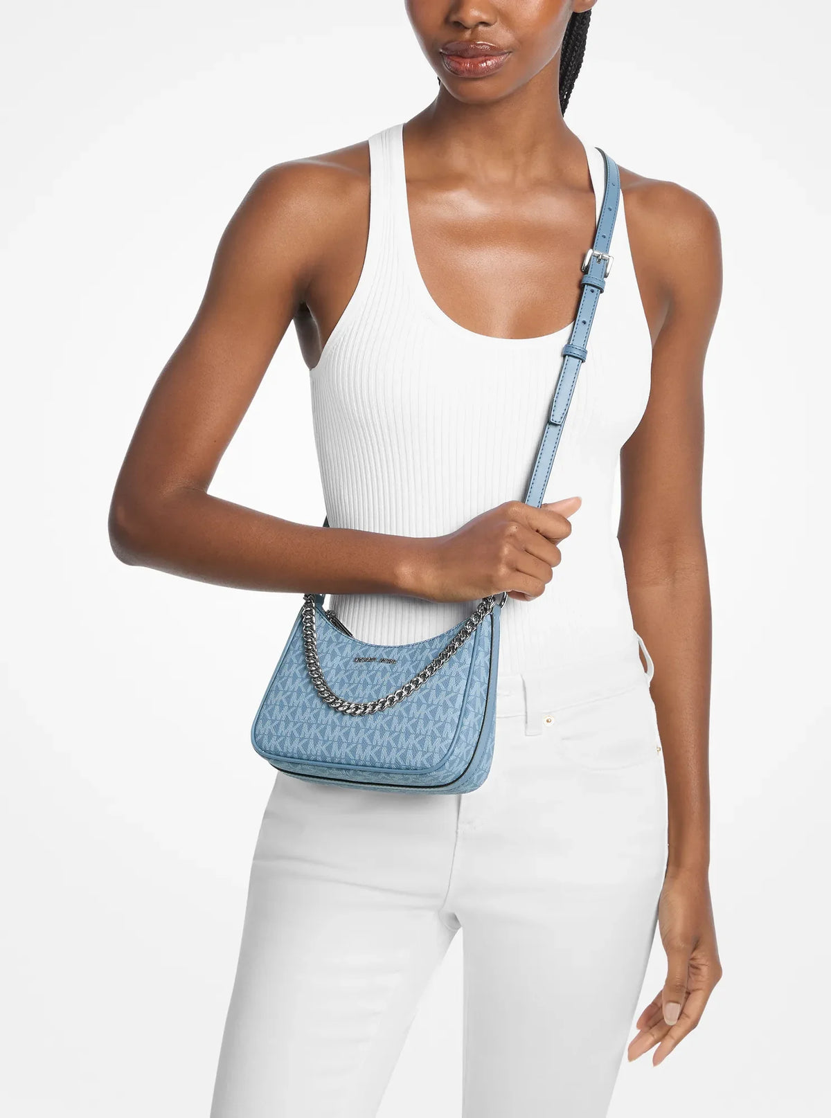 Michael Kors Jet Set Travel Small Signature Pochette Bag– Denim