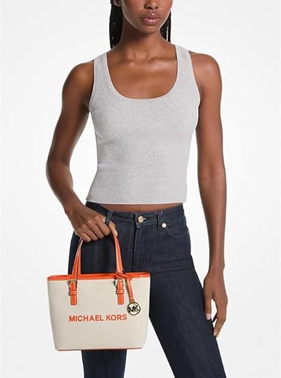 Michael Kors Jet Set Travel Extra-Small Canvas Top-Zip Tote Bag- Poppy