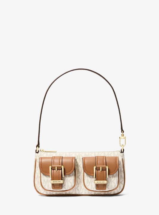 Michael Kors S Zoe pouch with Signature Logo Bag- Vanilla