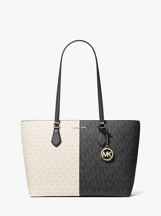 Michael Kors Sheila Large Two-Tone Signature Logo Tote Bag- Black Multi