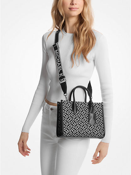 Micheal Kors Mirella Small Metallic Logo Jacquard Crossbody Bag