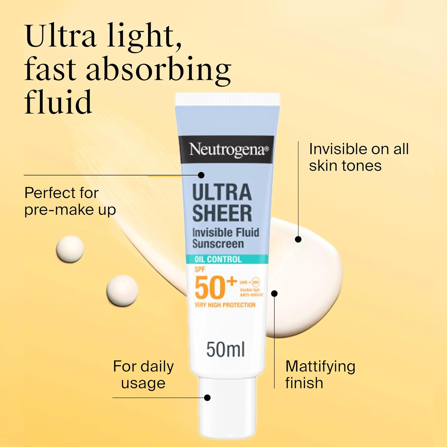 Neutrogena Ultra Sheer Invisible Fluid Sunscreen Oil Control SPF50+