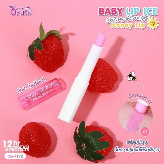 OBUSE Baby Lip Ice Color Change Lip Balm SPF15- Strawberry